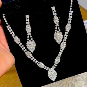 Bridal jewelry set faux rhinestones‎ NEW  fancy necklace earrings formal